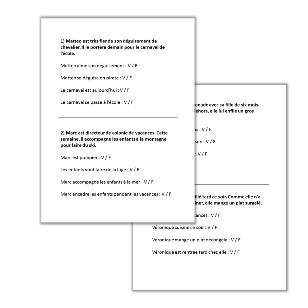 Compréhension de phrases - Vrai/Faux