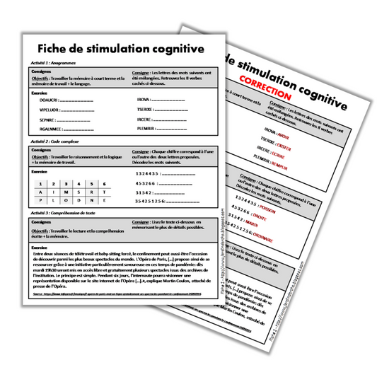 Rééducation orthophonique à la maison - Fiches de stimulation cognitive